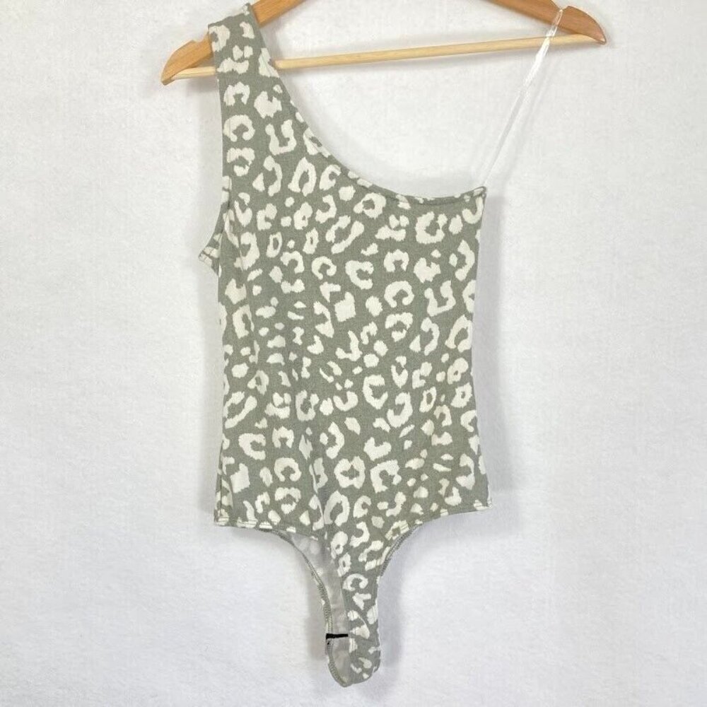 Le Lis Olive And Cream Leopard One Shoulder Bodysuit Small